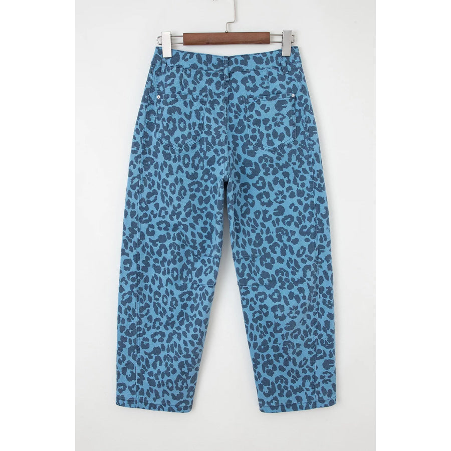 Leopard Print Barrel Leg Jeans Apparel and Accessories