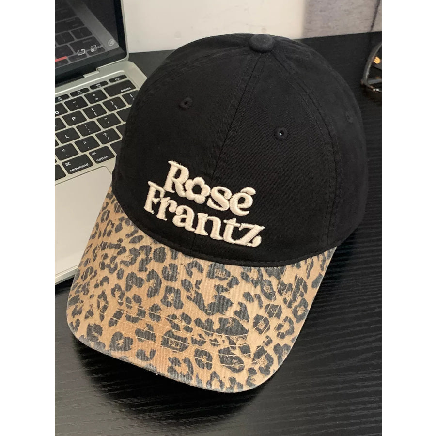 Leopard Print Baseball Cap with Embroidered Letter Black / One Size Apparel and Accessories