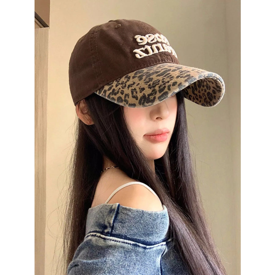 Leopard Print Baseball Cap with Embroidered Letter Brown / One Size Apparel and Accessories