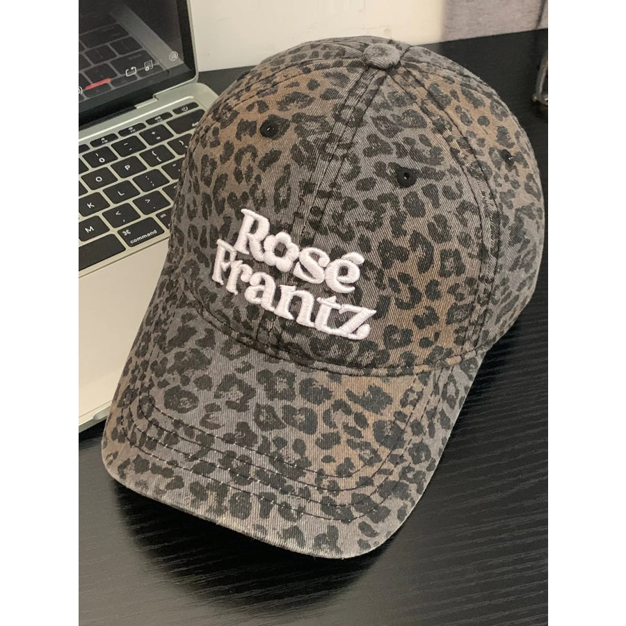Leopard Print Baseball Cap with Embroidered Letter Dark Gray / One Size Apparel and Accessories