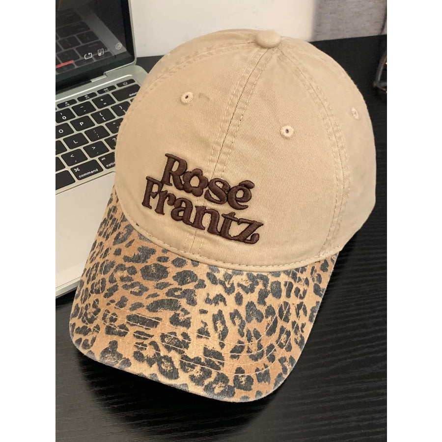 Leopard Print Baseball Cap with Embroidered Letter Tan / One Size Apparel and Accessories