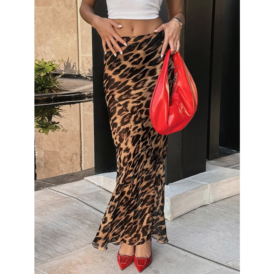Leopard Print Bodycon Maxi Skirt Apparel and Accessories