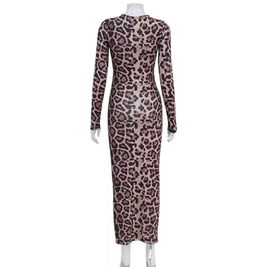 Leopard Print Bodycon Midi Dress Apparel and Accessories