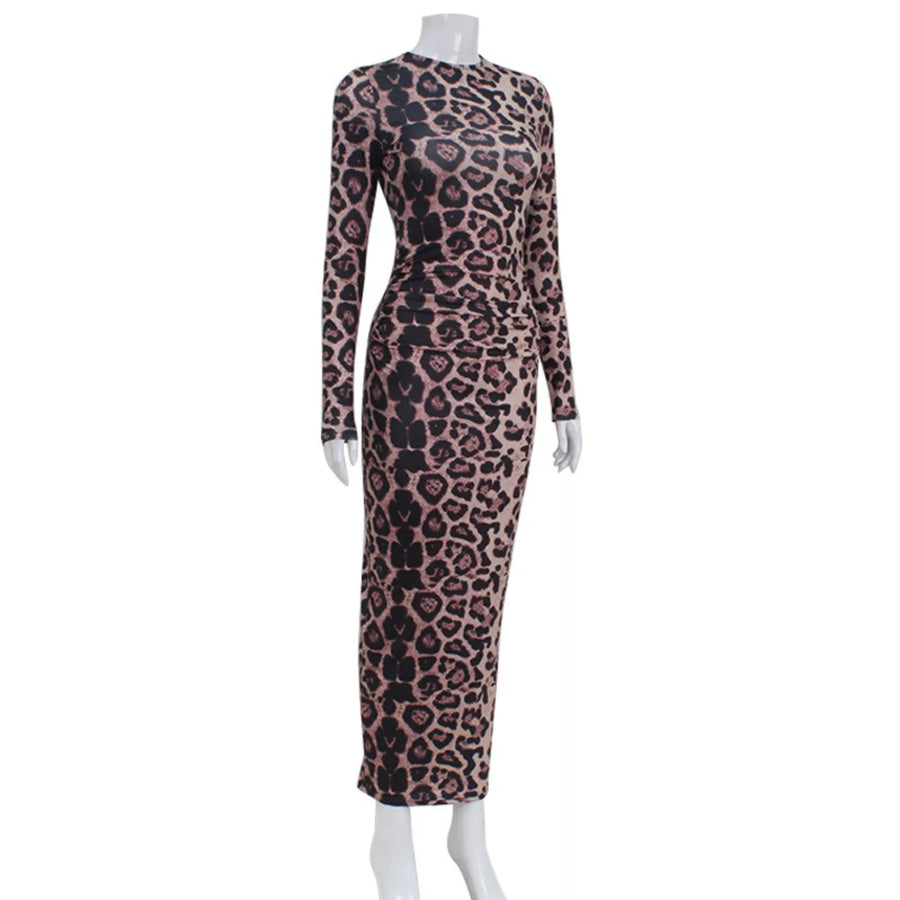 Leopard Print Bodycon Midi Dress Apparel and Accessories