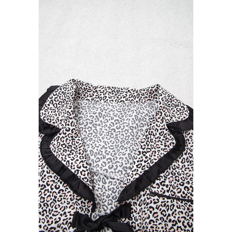 Leopard Print Bow Knot Patchwork Long Sleeve Lounge Set Apparel and Accessories