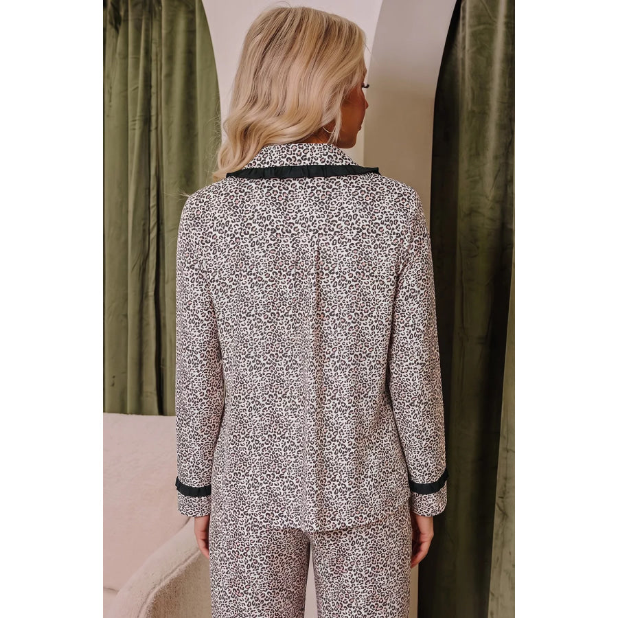 Leopard Print Bow Knot Patchwork Long Sleeve Lounge Set Apparel and Accessories