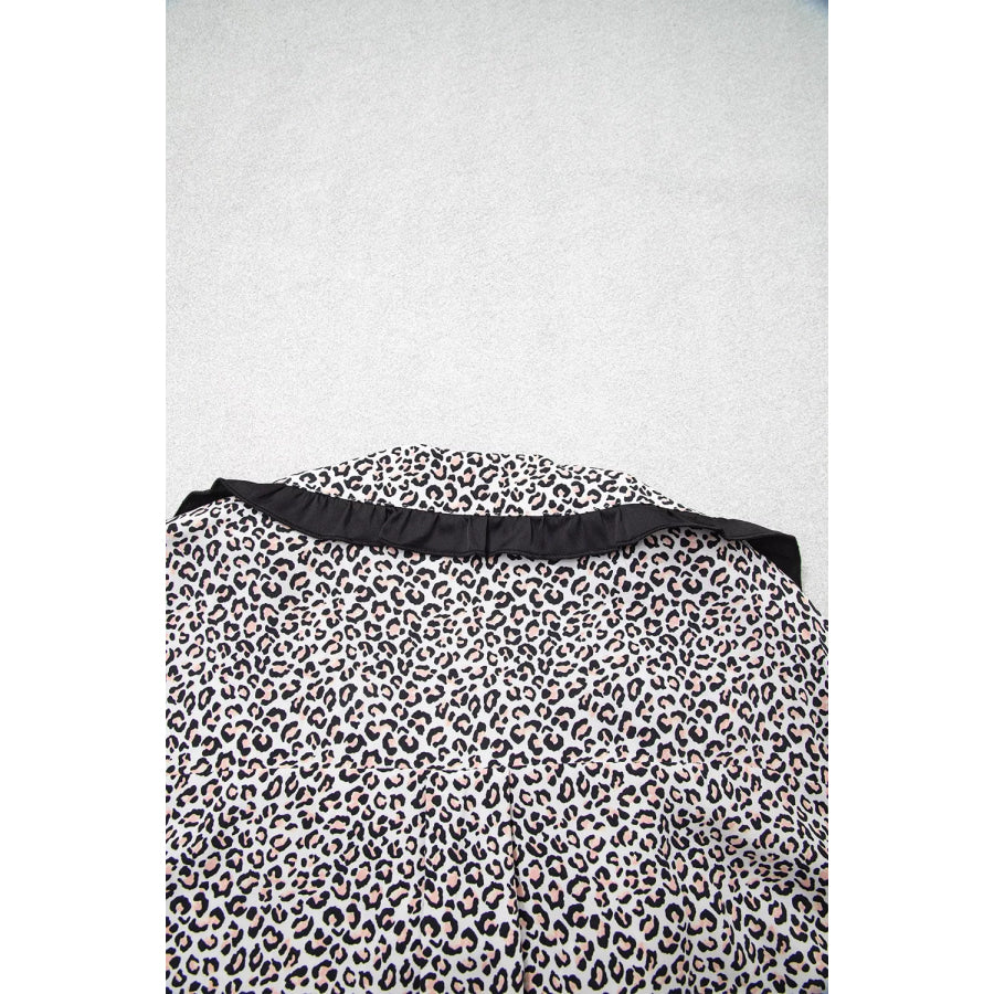 Leopard Print Bow Knot Patchwork Long Sleeve Lounge Set Apparel and Accessories