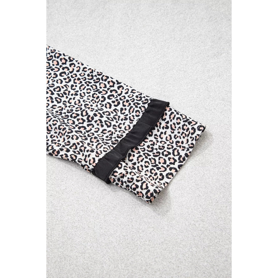 Leopard Print Bow Knot Patchwork Long Sleeve Lounge Set Apparel and Accessories