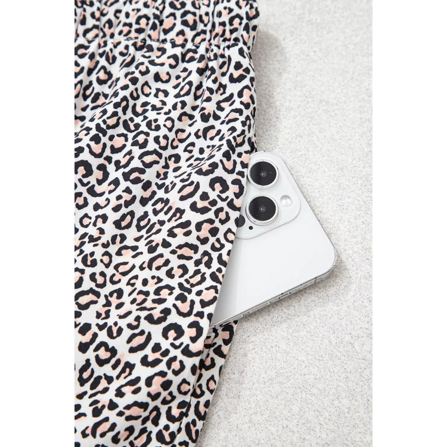 Leopard Print Bow Knot Patchwork Long Sleeve Lounge Set Apparel and Accessories