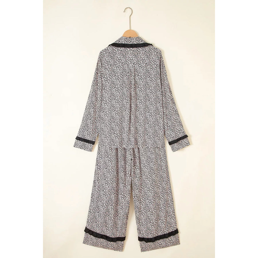 Leopard Print Bow Knot Patchwork Long Sleeve Lounge Set Apparel and Accessories