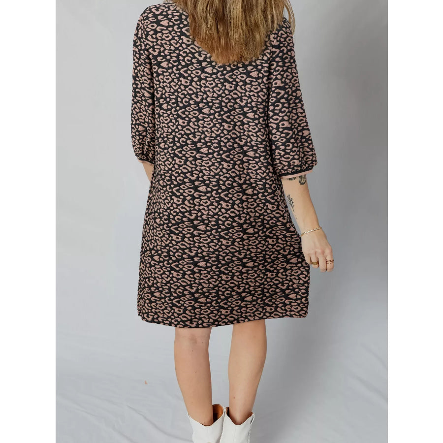 Leopard Print Bubble Sleeve Shift Mini Dress Apparel and Accessories