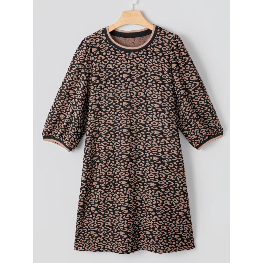 Leopard Print Bubble Sleeve Shift Mini Dress Apparel and Accessories