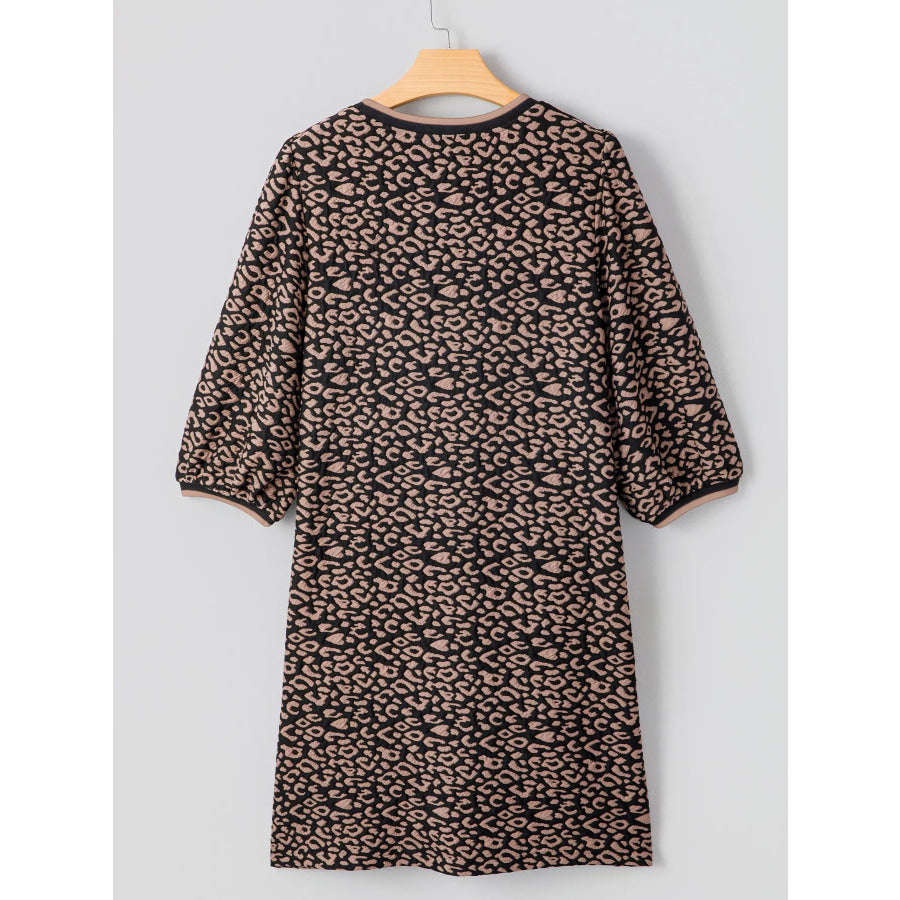 Leopard Print Bubble Sleeve Shift Mini Dress Apparel and Accessories