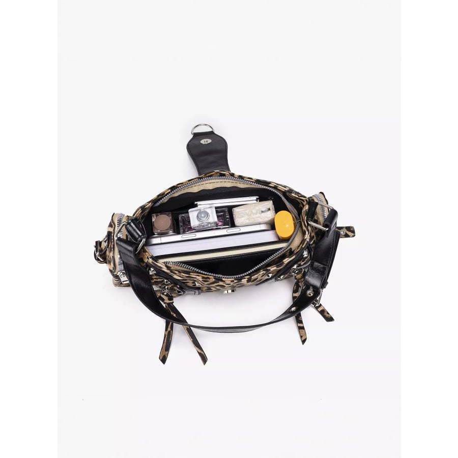 Leopard Print Buckle Shoulder Bag Black / onesize Apparel and Accessories