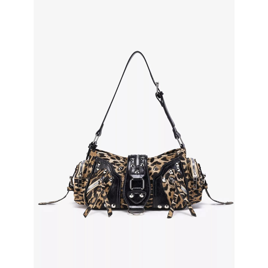 Leopard Print Buckle Shoulder Bag Black / onesize Apparel and Accessories