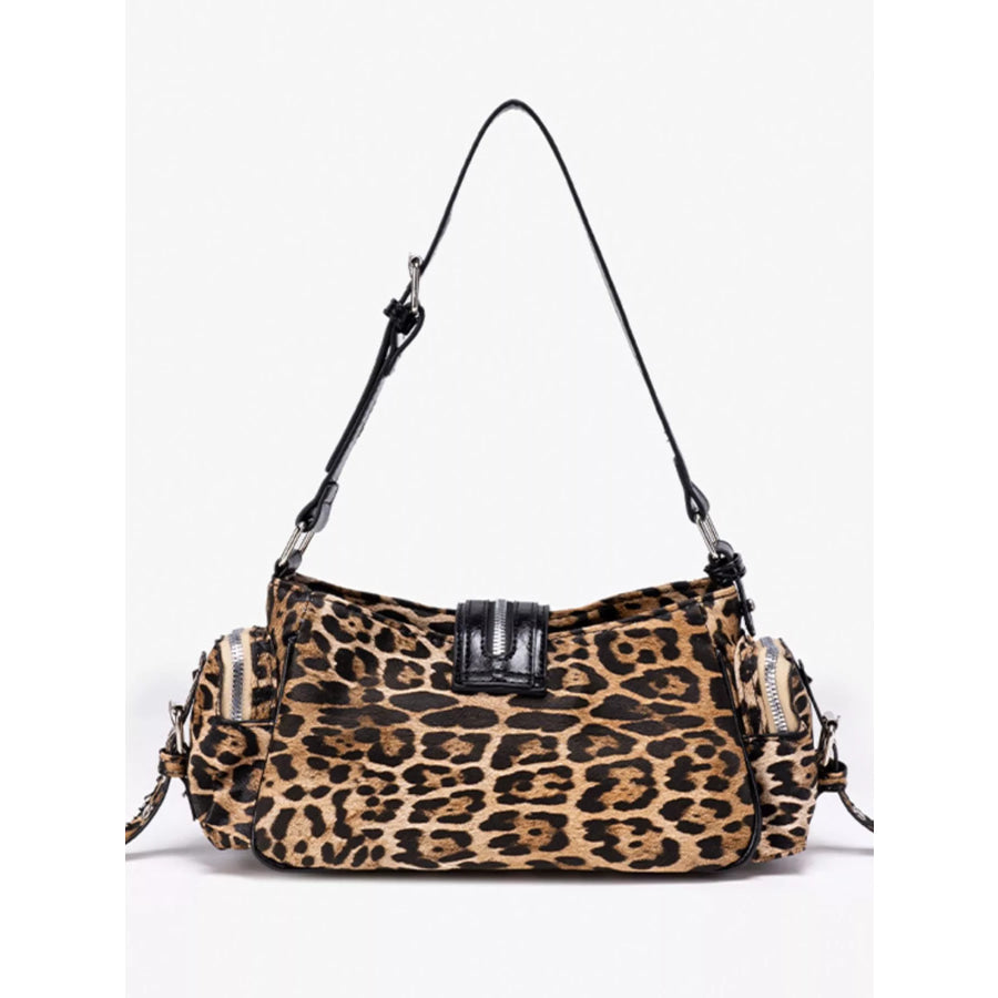 Leopard Print Buckle Shoulder Bag Black / onesize Apparel and Accessories