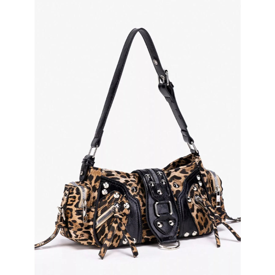 Leopard Print Buckle Shoulder Bag Black / onesize Apparel and Accessories