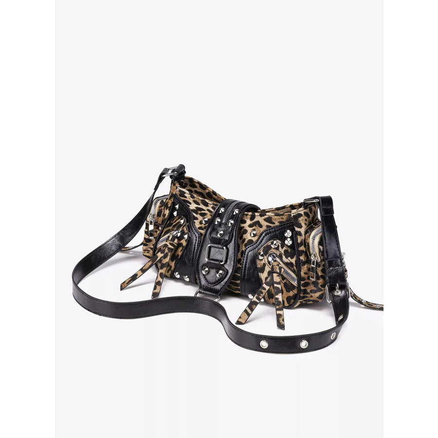 Leopard Print Buckle Shoulder Bag Black / onesize Apparel and Accessories