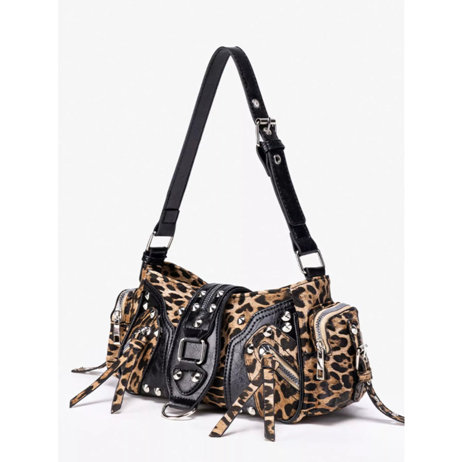 Leopard Print Buckle Shoulder Bag Black / onesize Apparel and Accessories