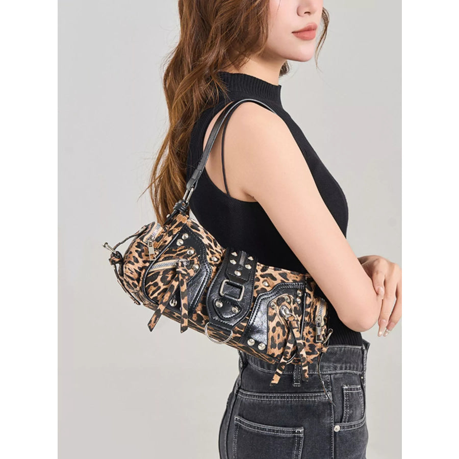 Leopard Print Buckle Shoulder Bag Black / onesize Apparel and Accessories