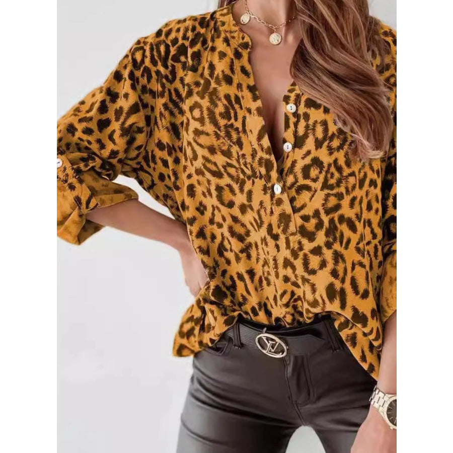 Leopard Print Button Detail Blouse Apparel and Accessories