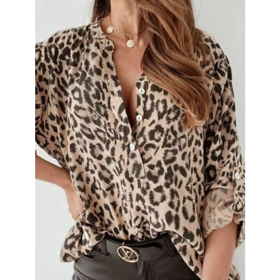 Leopard Print Button Detail Blouse Apparel and Accessories