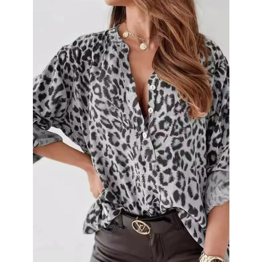 Leopard Print Button Detail Blouse Apparel and Accessories