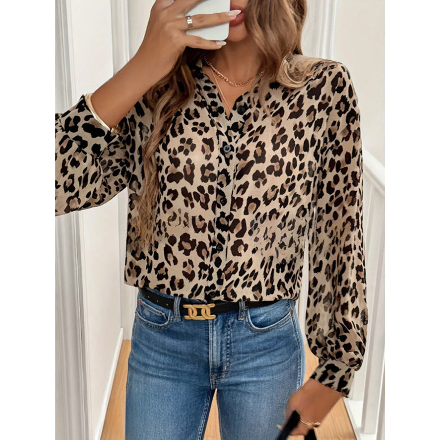 Leopard Print Button-Down Long Sleeve Shirt Apparel and Accessories