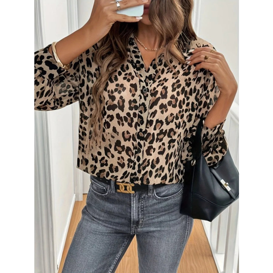 Leopard Print Button-Down Long Sleeve Shirt Apparel and Accessories