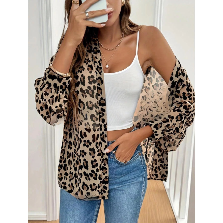 Leopard Print Button-Down Long Sleeve Shirt Apparel and Accessories