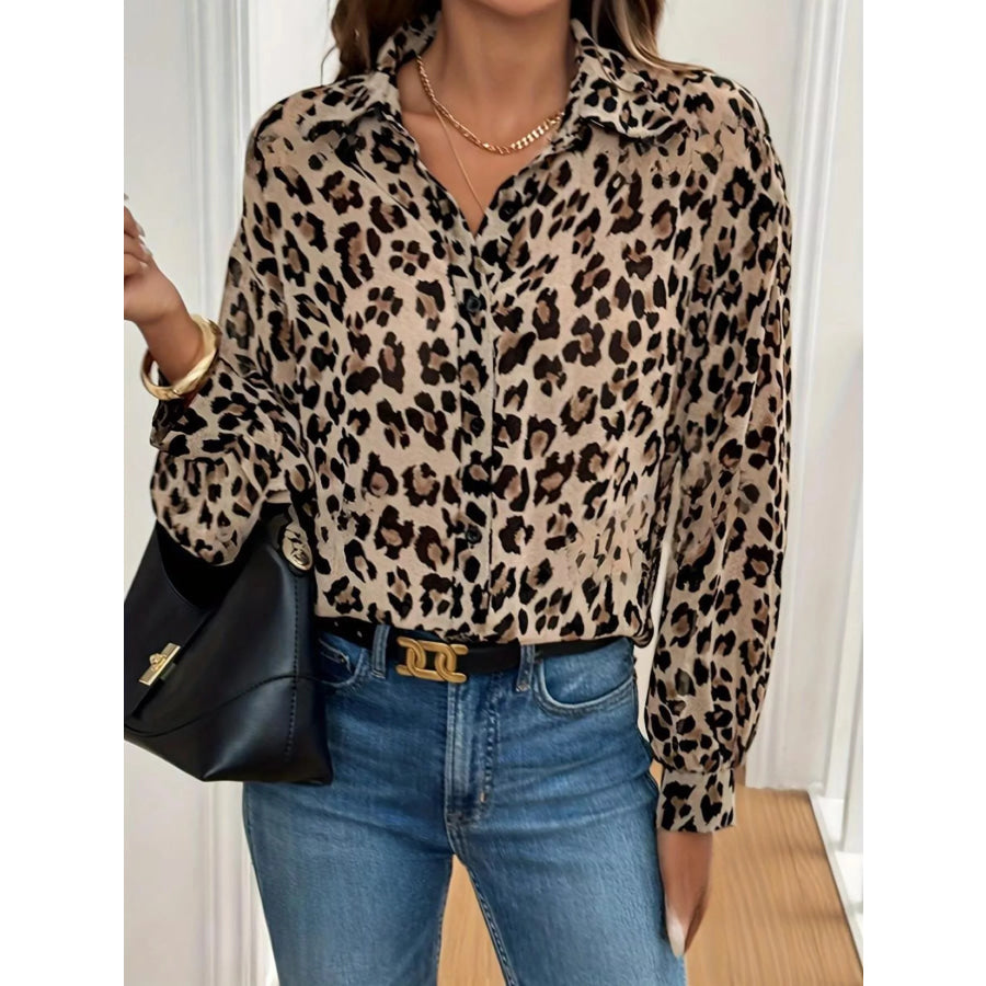 Leopard Print Button-Down Long Sleeve Shirt Leopard / S Apparel and Accessories