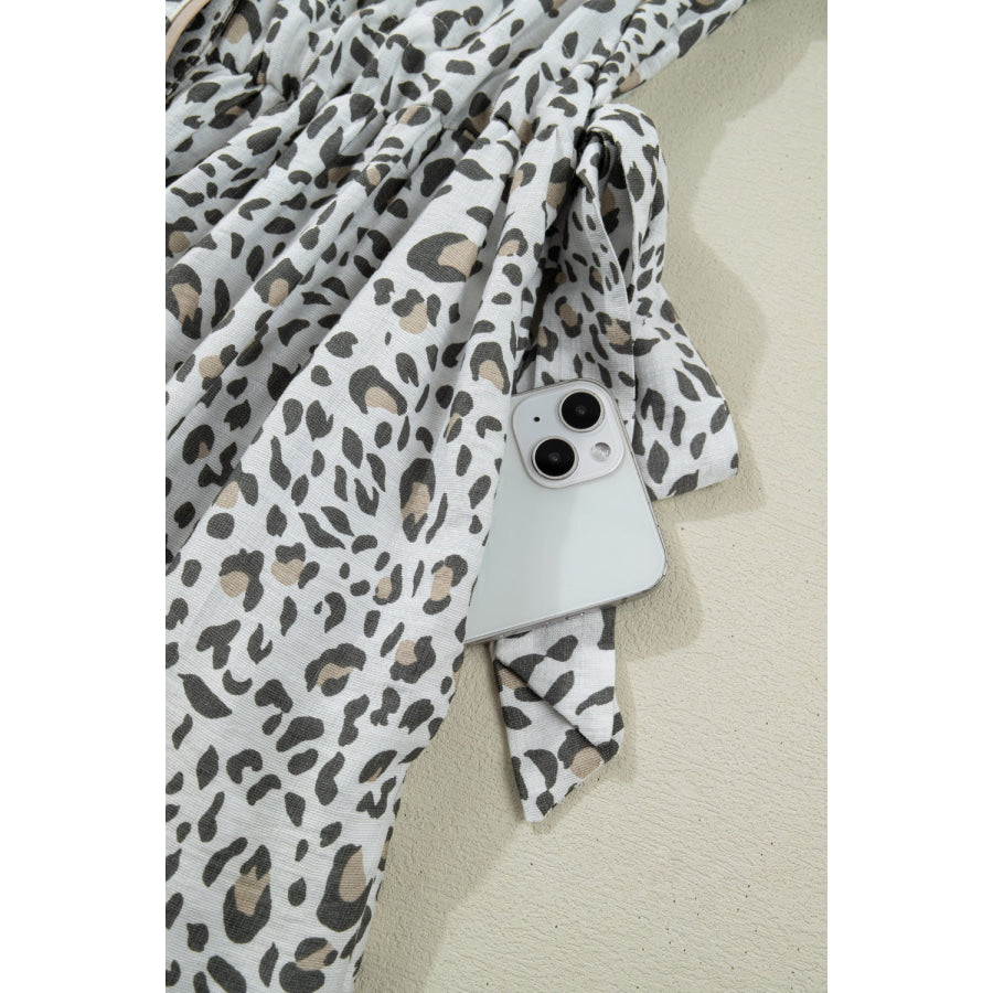Leopard Print Button-Down Midi Dress Apparel and Accessories