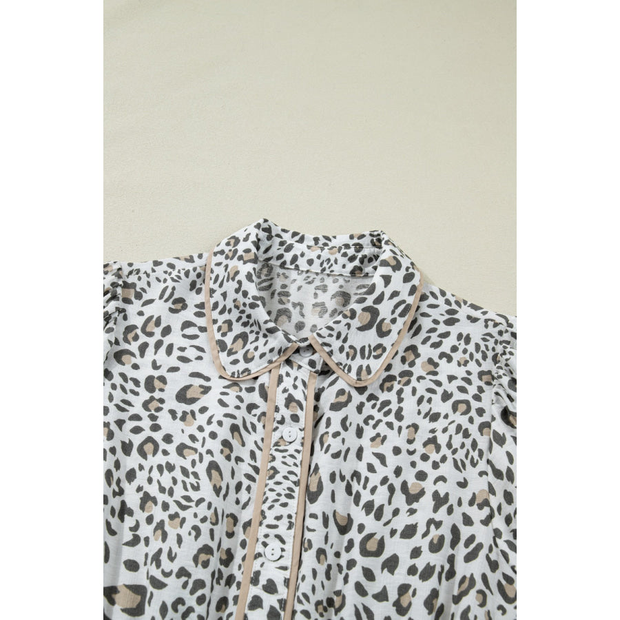 Leopard Print Button-Down Midi Dress Apparel and Accessories