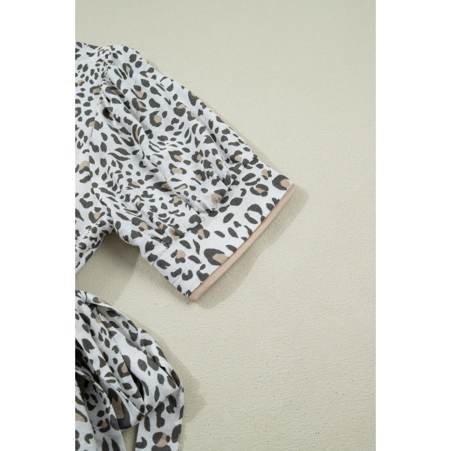 Leopard Print Button-Down Midi Dress Apparel and Accessories