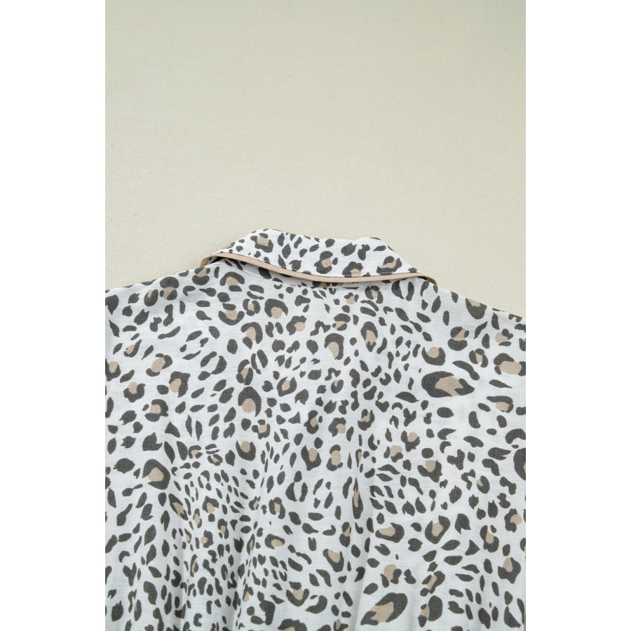 Leopard Print Button-Down Midi Dress Apparel and Accessories