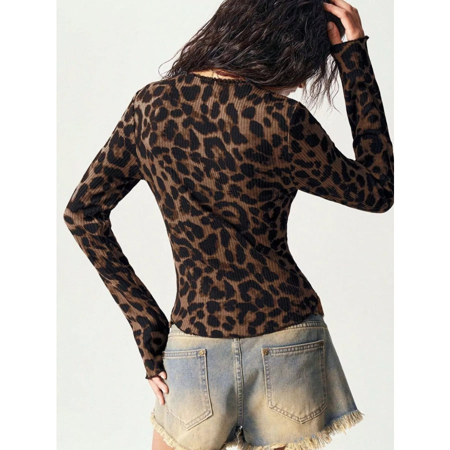Leopard Print Button-Down Top Apparel and Accessories
