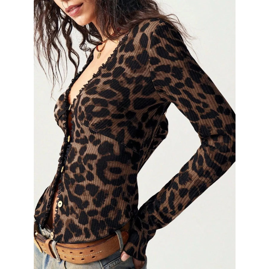 Leopard Print Button-Down Top Apparel and Accessories