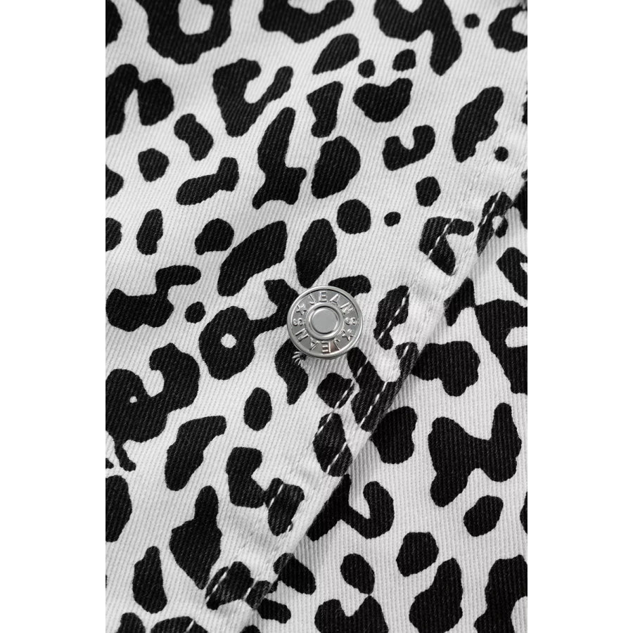 Leopard Print Button Overlap Denim Shorts Apparel and Accessories
