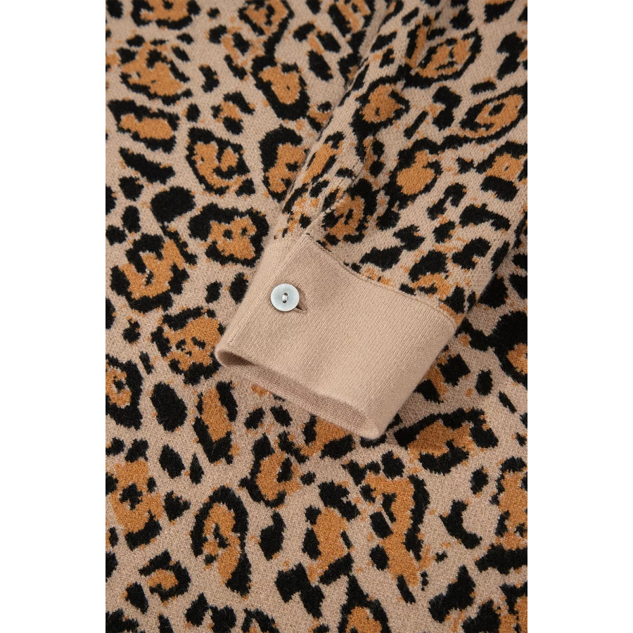 Leopard Print Button-Up Cardigan Long Sleeve Cardigans Apparel and Accessories