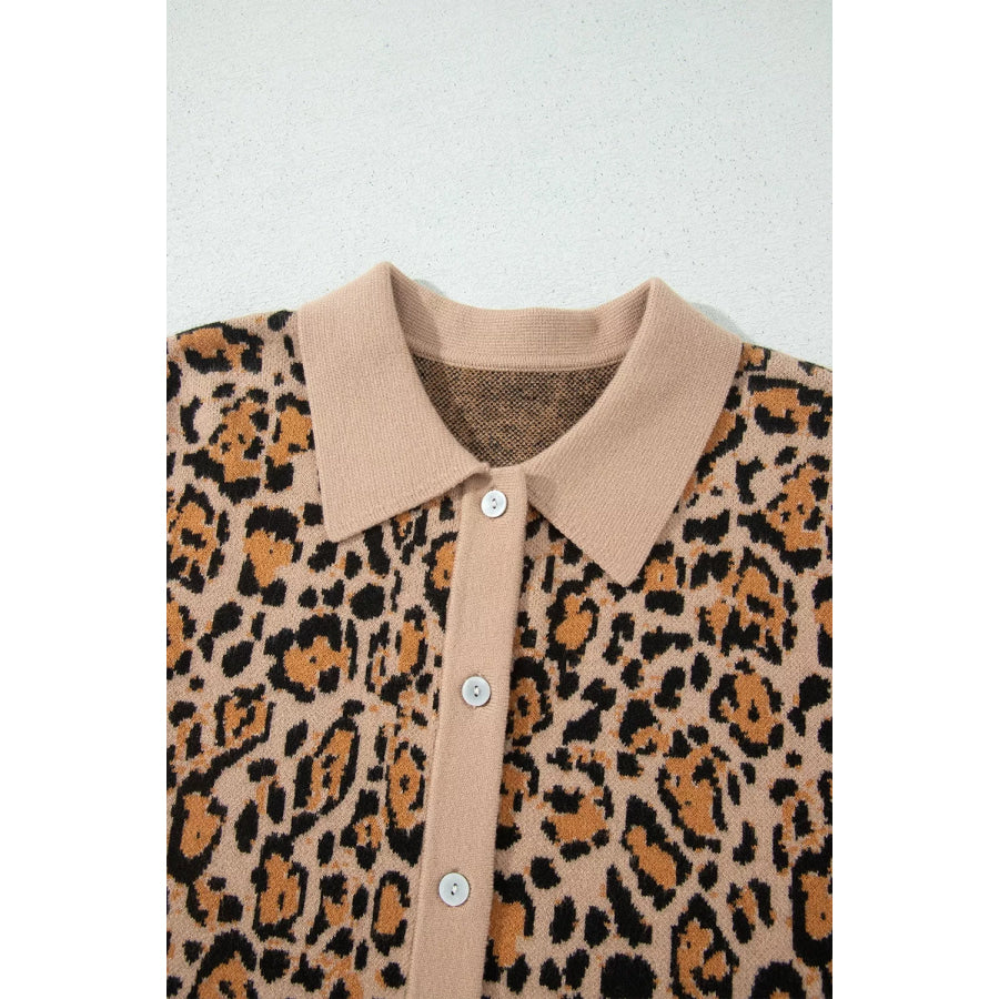 Leopard Print Button-Up Cardigan Long Sleeve Cardigans Apparel and Accessories