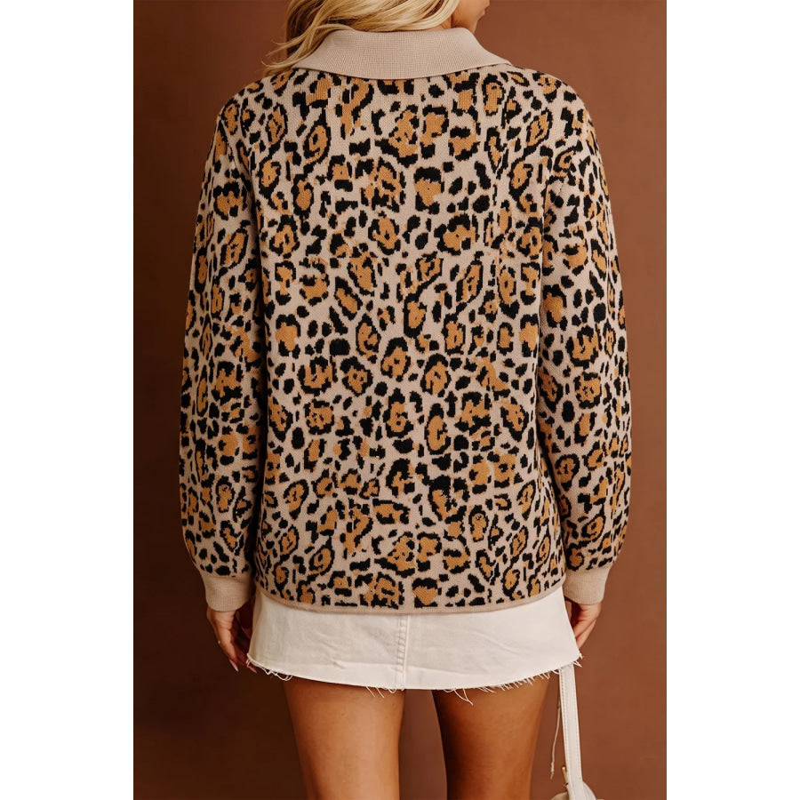 Leopard Print Button-Up Cardigan Long Sleeve Cardigans Apparel and Accessories