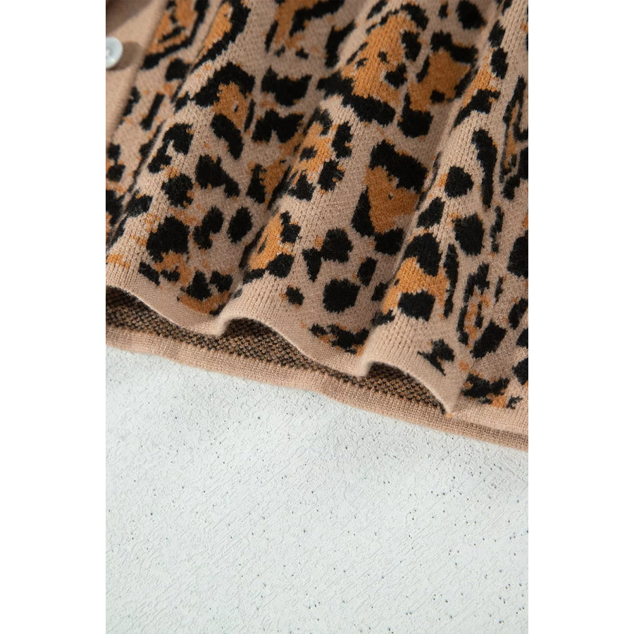 Leopard Print Button-Up Cardigan Long Sleeve Cardigans Apparel and Accessories