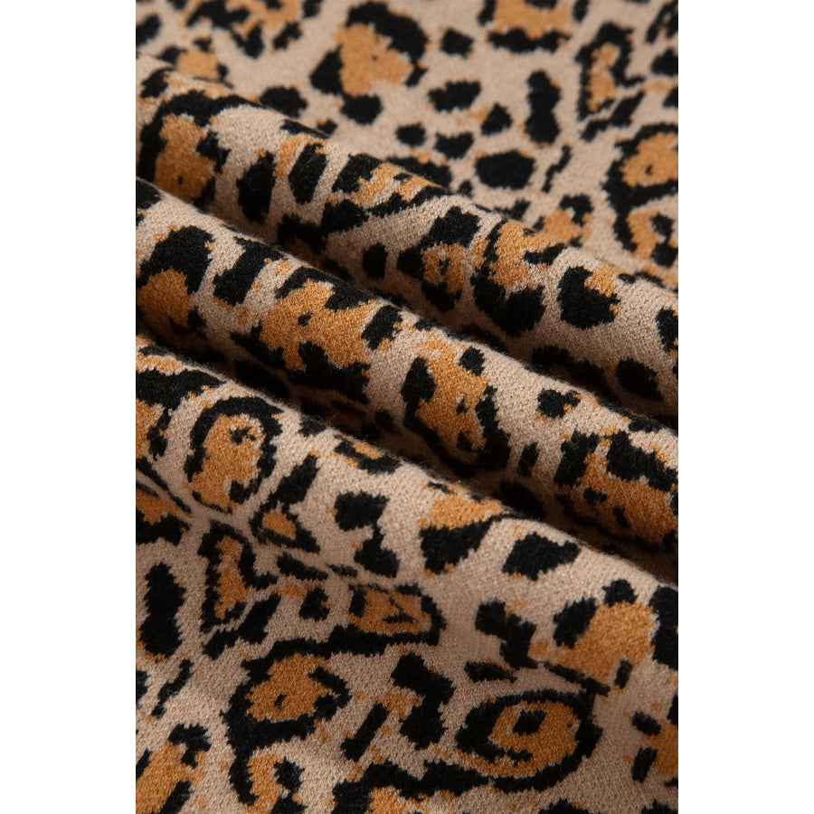 Leopard Print Button-Up Cardigan Long Sleeve Cardigans Apparel and Accessories