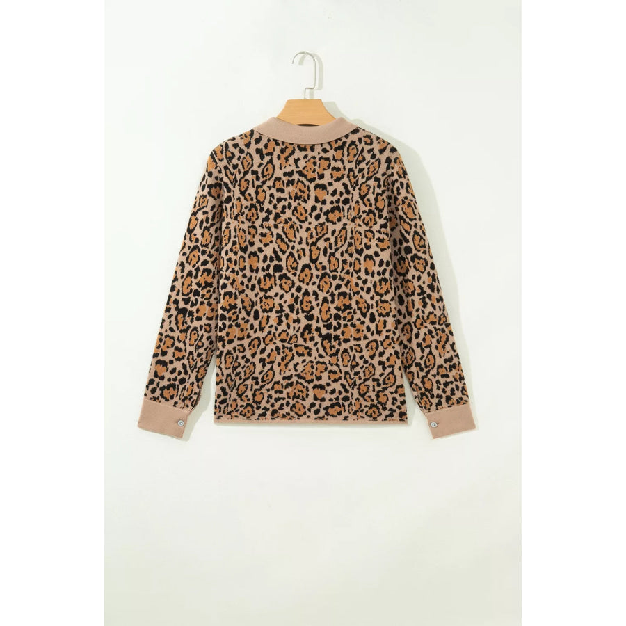 Leopard Print Button-Up Cardigan Long Sleeve Cardigans Apparel and Accessories