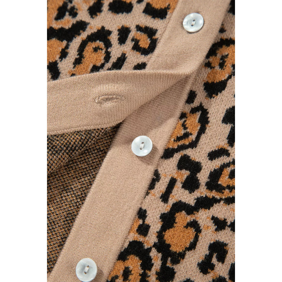 Leopard Print Button-Up Cardigan Long Sleeve Cardigans Apparel and Accessories