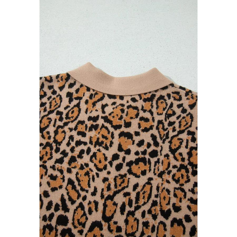 Leopard Print Button-Up Cardigan Long Sleeve Cardigans Apparel and Accessories