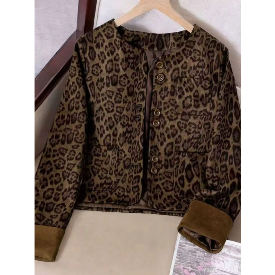 Leopard Print Button-Up Jacket 74 Plaid / S Apparel and Accessories