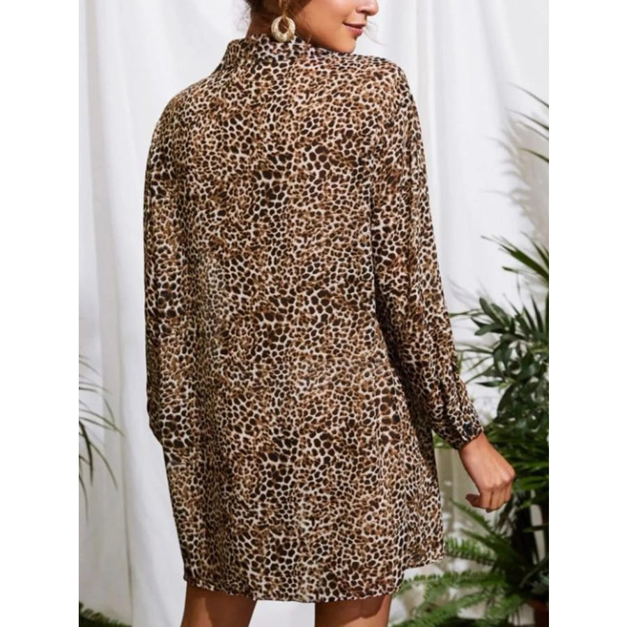 Leopard Print Button-Up Long Sleeve Oversized Shirt Apparel and Accessories