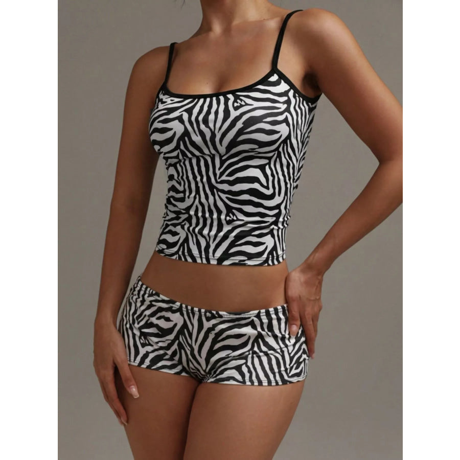 Leopard Print Cami ad Shorts Set Zebra / S Apparel and Accessories