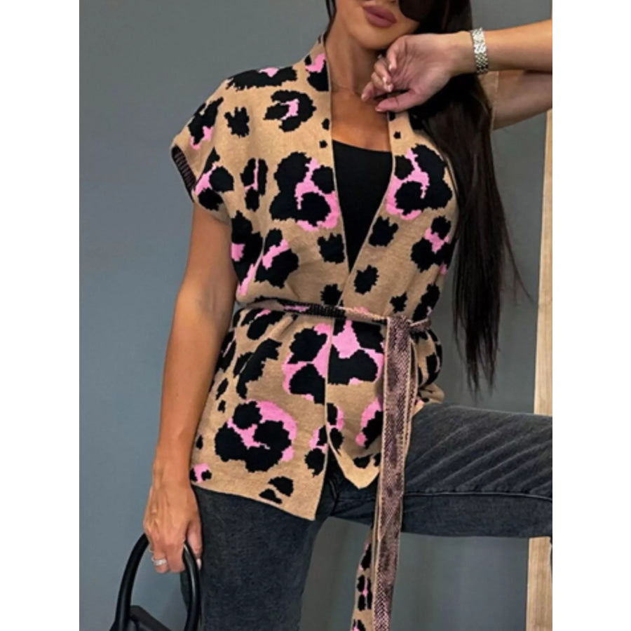 Leopard Print Cap Sleeve Cardigan Apparel and Accessories